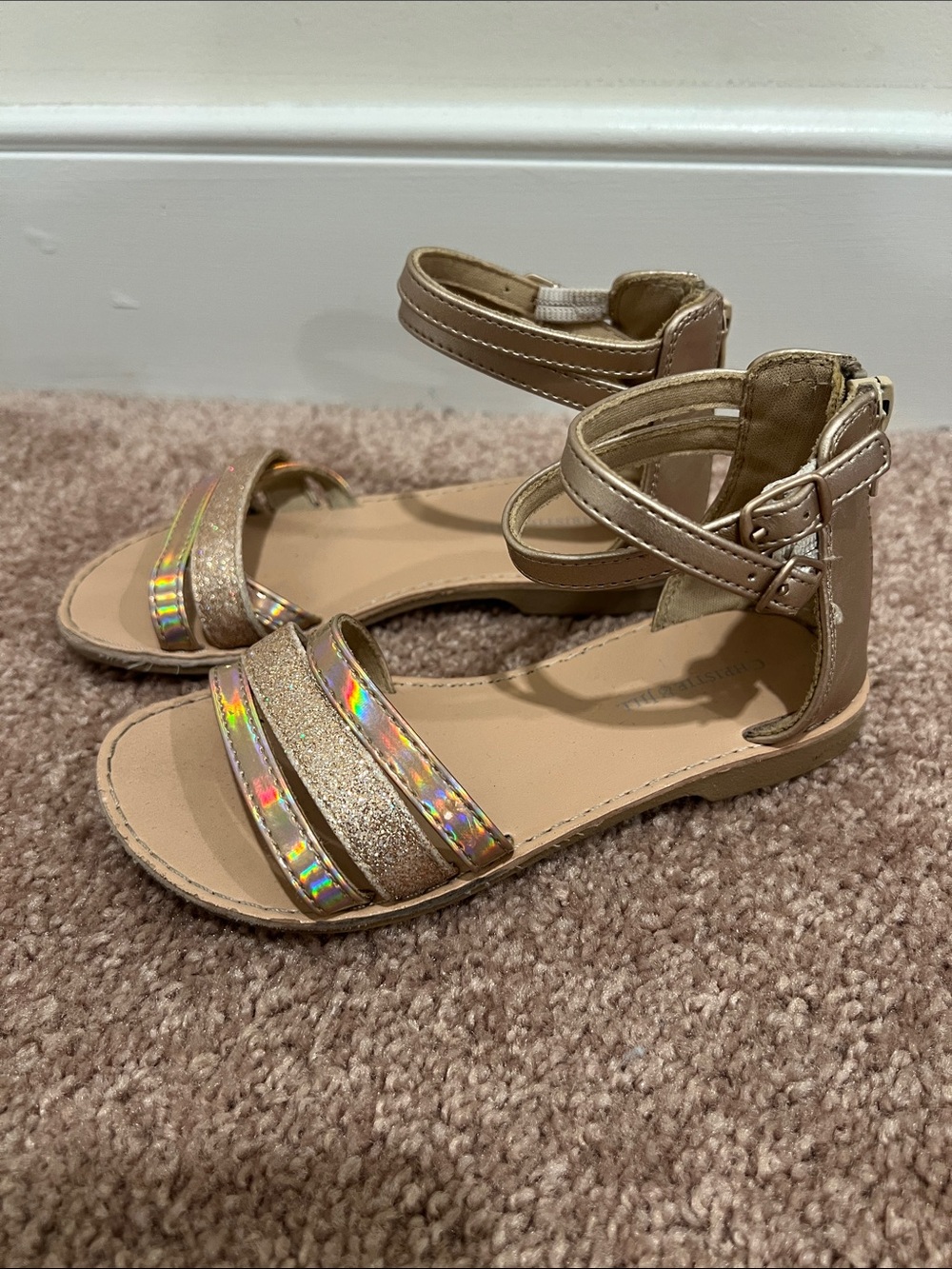 Girls' Metallic Rose Gold Ankle-Strap Sandals